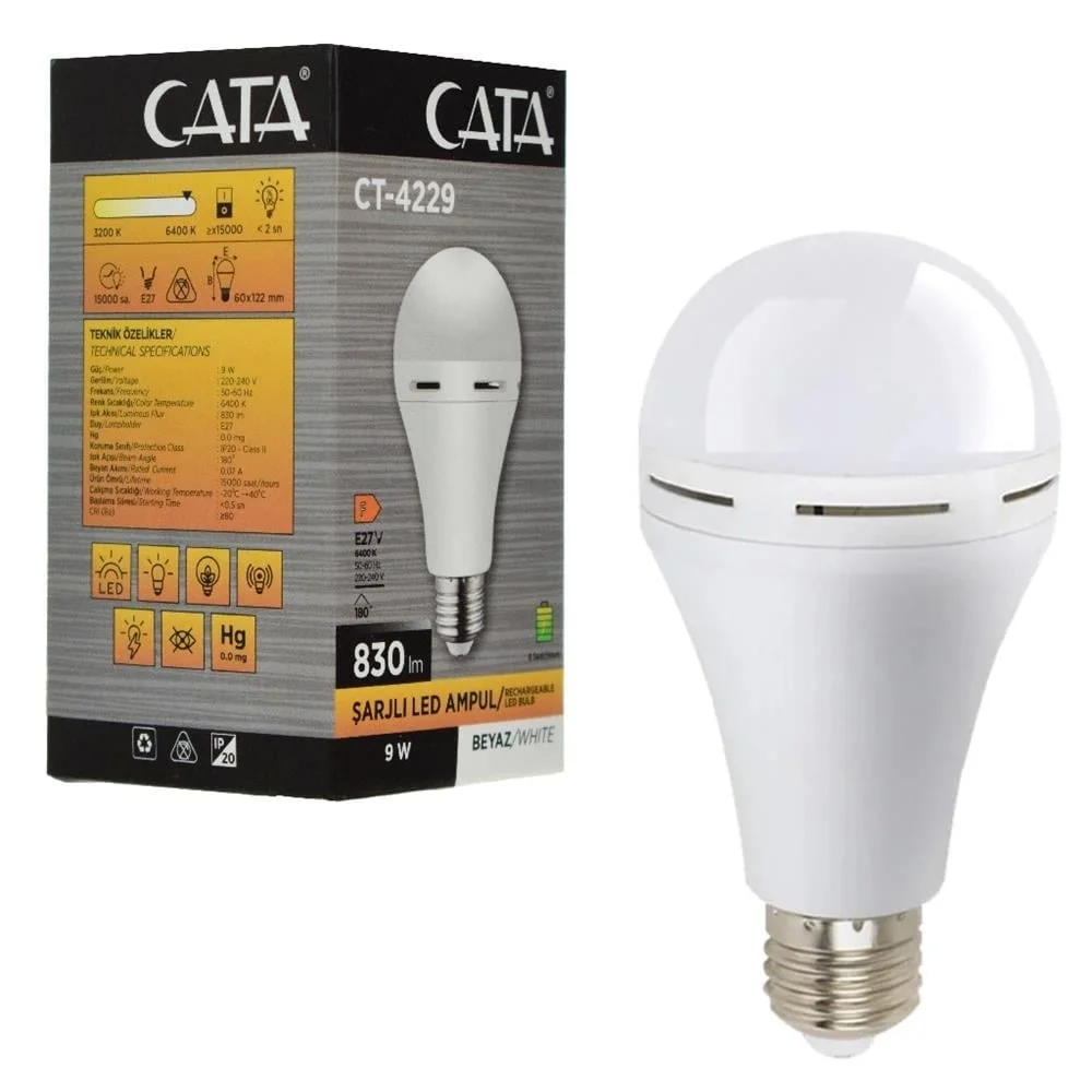 Şarjlı LED Ampul 9W 830 Lümen - Beyaz Işık